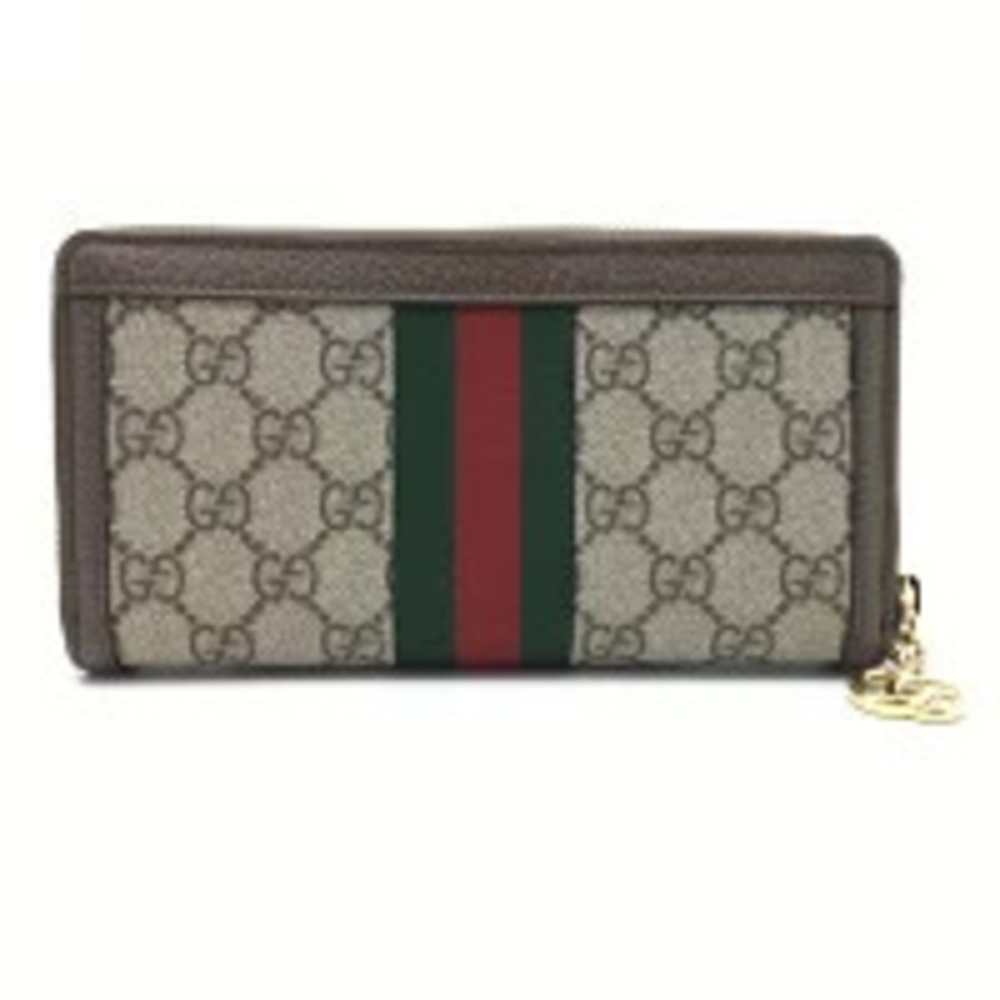 Gucci Ophidia Brown Zip Long Supreme Around Beige GG Wallet Brown Tan